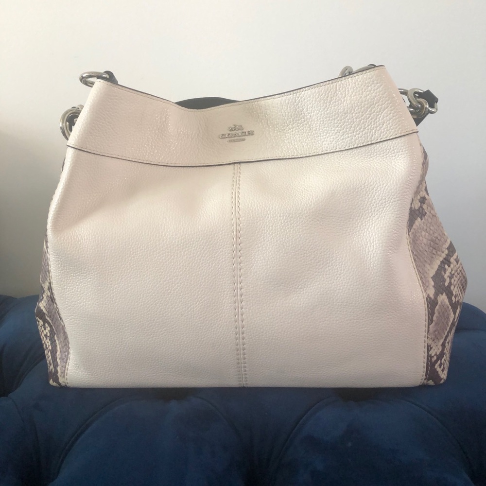 COACH NY LEXY BAG W/ SNAKE-EMBOSSED LEATHER TRIM